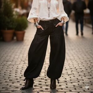 Black Wide-Leg Jeans With Ankle Ties